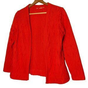 Vintage 1970s Cardigan Sweater Womens Medium Open Front Polyester Red READ